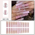 Pink gradient coffin press-on nails with silver butterflies and glitter accents - SGCY-298 / Glue Type
