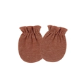 Newborn baby scratch mittens in rust red knit cotton with elastic wrist cuffs - Patterned Orange (Elastic Anti-Scratch Mittens)