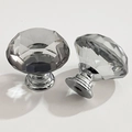 Clear crystal glass drawer knob with polished chrome base for cabinets and furniture - 30MM / Silver Base - Grey Diamond