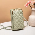 Pale green quilted smartphone crossbody bag with vintage golden metal clasp - Green