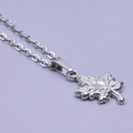 Macro view of a silver stainless steel maple leaf pendant with detailed vein texture - Necklace Set / Silver (Necklace)
