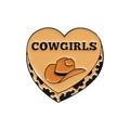 Spilla in smalto a forma di cuore marrone con motivo cappello da cowboy e scritta COWGIRLS - Cappello da Cowboy COWGIRLS