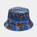 Reversible bucket hat in dark blue featuring colorful sea turtle patterns for summer outdoor - Deep Blue Colorful Sea Turtle