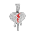 Ciondolo a cuore spezzato argento hip hop con strass e dettaglio fulmine rosso - Solo ciondolo / Argento