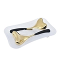Pair of gold stainless steel mermaid facial ice globes with black handles in white tray - 2 Pcs Set with PP Box / Black Handle / Gold