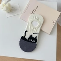 Beige and dark grey no-show socks with a cute black cat pattern and BLACK text - Invisible Boat Socks - Dark Grey