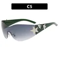 Occhiali Y2K verde scuro con stelle in metallo e lenti grigie sfumate alla moda - Taglia unica / Lenti Grigio Sfumato Montatura Verde