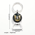 Silver bottle opener keychain with butterfly and letter F pendant showing dimensions - Letter F