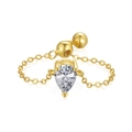 Anello a catena dorata regolabile con zircone a goccia e chiusura a scorrimento - Oro-Pera-Pietra Bianca