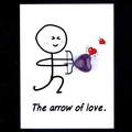 Purple amethyst heart stone on a white Cupid arrow greeting card with starry background - Amethyst
