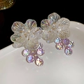 Iris flower earrings with translucent aurora petals and purple colorful beads - Style 68 (White)