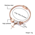 Rose gold stainless steel wire bracelet with zircon heart and cross pendant charms - Rose Gold