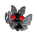 Dark gothic mothman enamel pin with red eyes holding a kitchen knife on white background - Mothman With Knife Style (xz9254)