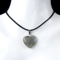 Natural heart-shaped grey labradorite stone pendant on black cord necklace for women - Labradorite