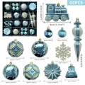 Set di 60 decorazioni natalizi blu e oro con forme diverse come fiocchi di neve e trenini - Blu Ghiaccio + Oro Champagne