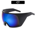 Wrap-around oversized sports sunglasses with shiny black frame and blue mirrored lenses - Black Frame Blue Mirrored Lens