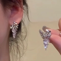 Detail of beaded flower drop earrings featuring lilac crystals and intricate petal design - Lavender Flower Cluster Beaded Earring Post (E6278)