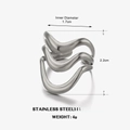 Three-layer wave design stainless steel open ring in matte silver finish - Steel