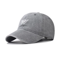 Detalle de gorra de béisbol de mezclilla gris lavada con bordado de signo Shaka - Gris
