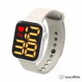 Ivory silicone digital watch with square black LED display showing red heart icon - Ivory White (Yellow LED)