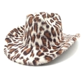Close-up of leopard print plush cowboy hat showing soft faux fur texture and wide brim - M (56-58cm) / Beige