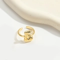 Minimalist gold plated adjustable ring featuring a polished 3D letter E pendant charm - Gold Letter E