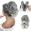 Short wavy claw clip ponytail extension in salt and pepper grey hair color for women - Grey Ombre (1B-171T60)