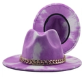 Sombrero Fedora bicolor tie-dye púrpura con cadena dorada para hombre y mujer - M (56-58cm) / Tie-Dye púrpura blanco