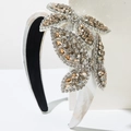 Cerchietto barocco di lusso bianco con farfalla di strass e tessuto jacquard floreale - Stile Barocco Farfalla Amore Diamante Pieno / Bianco