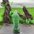 Green translucent 10cm semi-precious stone Mary carving on a wooden base in a terrarium - Green Strawberry Quartz