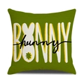 Easter Bunny and Hunny text print on green linen texture decorative throw pillow cover - Green BUNNY Letter