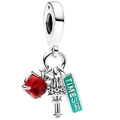 Silver pendant with red apple, silver landmark, and green Times Square sign - NYC Times Square