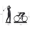 Matte black resin ornaments featuring golf and cycling figures with silver accents - Golf And Bicycle Set