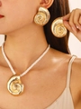 Bohemian gold conch shell jewelry set with earrings and white woven cord necklace - Gold Conch Jewelry Set (Earrings + Necklace)