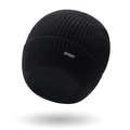 Winter core-spun yarn knit beanie in black featuring a silver SPORT metal emblem - Hat Only / Black