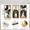 Größenangaben der Boho Holz Wandkunst im 3er Set mit HD Druck und Metall Dreieckshaken - Abstraktes Botanisches Design (Y24Y51075_Q)