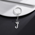 Silver stainless steel crown letter J keychain pendant accessory for bags - Letter J Crown Style (J)