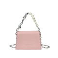 Borsa a tracolla rosa trapuntata con manico di perle e catena in metallo - Rosa