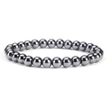 6mm donkergrijze hematiet kralenarmband met gepolijste metalen afwerking voor dames - Hematiet