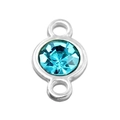 Blue rhinestone double-loop connector charm with silver finish for DIY jewelry crafting - Lake Blue