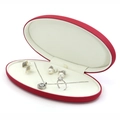 Red oval PU leather jewelry box set for organizing necklaces, rings, and earrings - Red Set Box