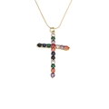 Gold cross necklace with colorful zircon stones on fine snake chain for women - 00980CX Multi-color Gemstone Cross / 50+5CM Snake Bone Chain