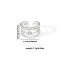 Detail view of multilayer titanium steel ring with star motif and size measurements - Tyr0361 / Adjustable Open