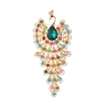 Peacock brooch pin in gold finish with vibrant colorful rhinestones and green teardrop stone - Emerald Rhinestone Peacock Style (XD824287-1)