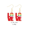 Golden red LOVE heart earrings with rainbow stripes and zinc alloy finish - Red LOVE Rainbow O