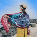 Bohemian mandala print beach shawl in navy and turquoise for summer sun protection - Blue Cloud / 90*180