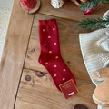 Festive red wool socks with white floral patterns and vintage ruffled edges - Red Flower