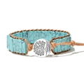Bracciale bohémien con pietre azzurre e chiusura a bottone con albero della vita - Texture Turchese Blu Cielo/Bottone Albero della Vita
