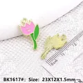 Pink tulip enamel pendant with smiling face, alloy flower charm 23x12mm for jewelry making - Pink Tulip A (BK1617#)
