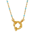 Bohemian gold stainless steel necklace featuring blue beads and a round spring clasp - Gold Blue